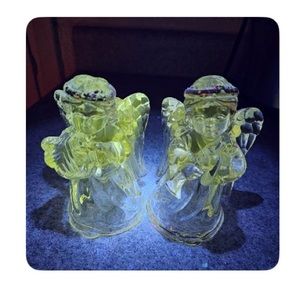 set of 2 Mikasa Clear Glass Sweet Angels Candle Holders 4" Tall THEY GLOW!